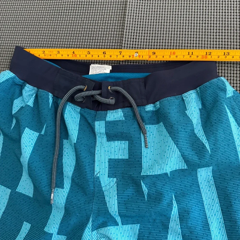 Nike Mens Teal Aqua Geometric Print Swim Trunks Board Shorts Size Small